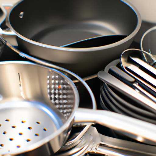 Different types of cookware materials including stainless steel, non-stick, and cast iron
