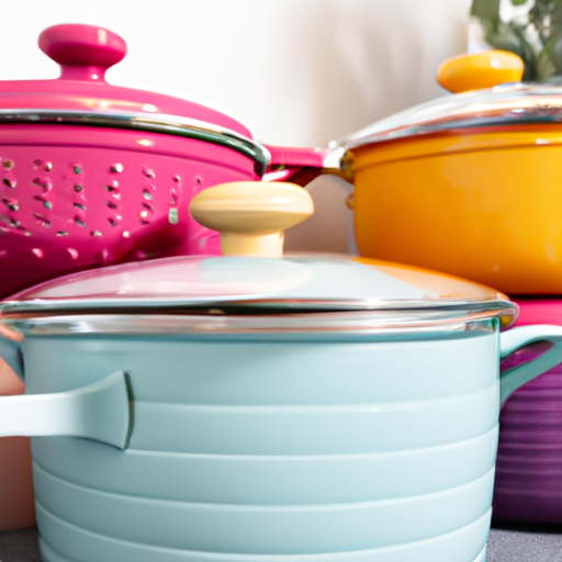 Colorful Le Creuset cookware adding a pop of elegance to any kitchen.